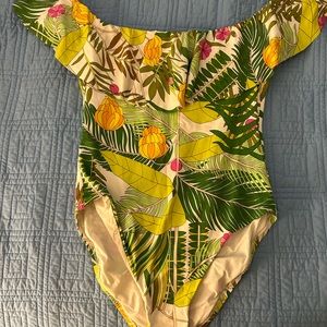 Trina Turk off the shoulder, one piece bathing suit